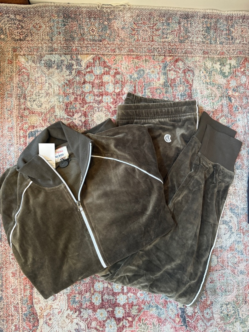 Todd Snyder Thyme Velour Track Jacket - Olive Brown with White Trim
